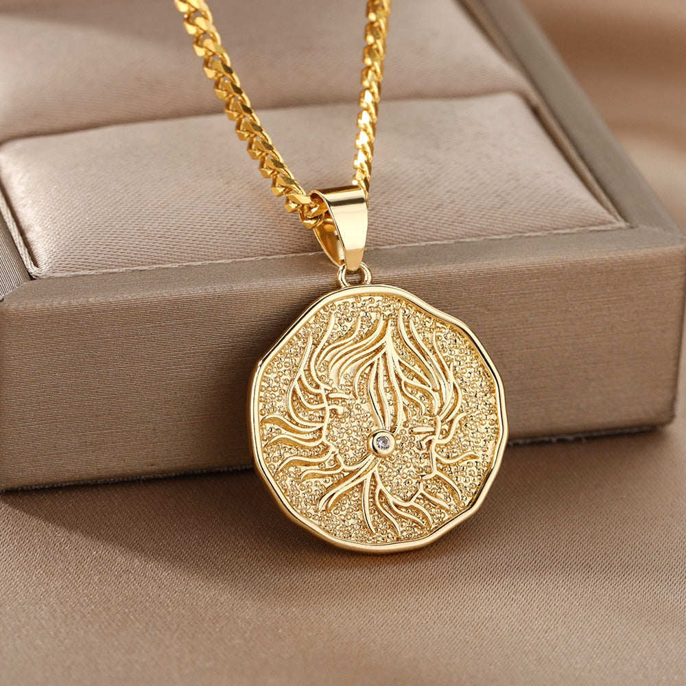 Astrological Sign Coin Pendant Necklace